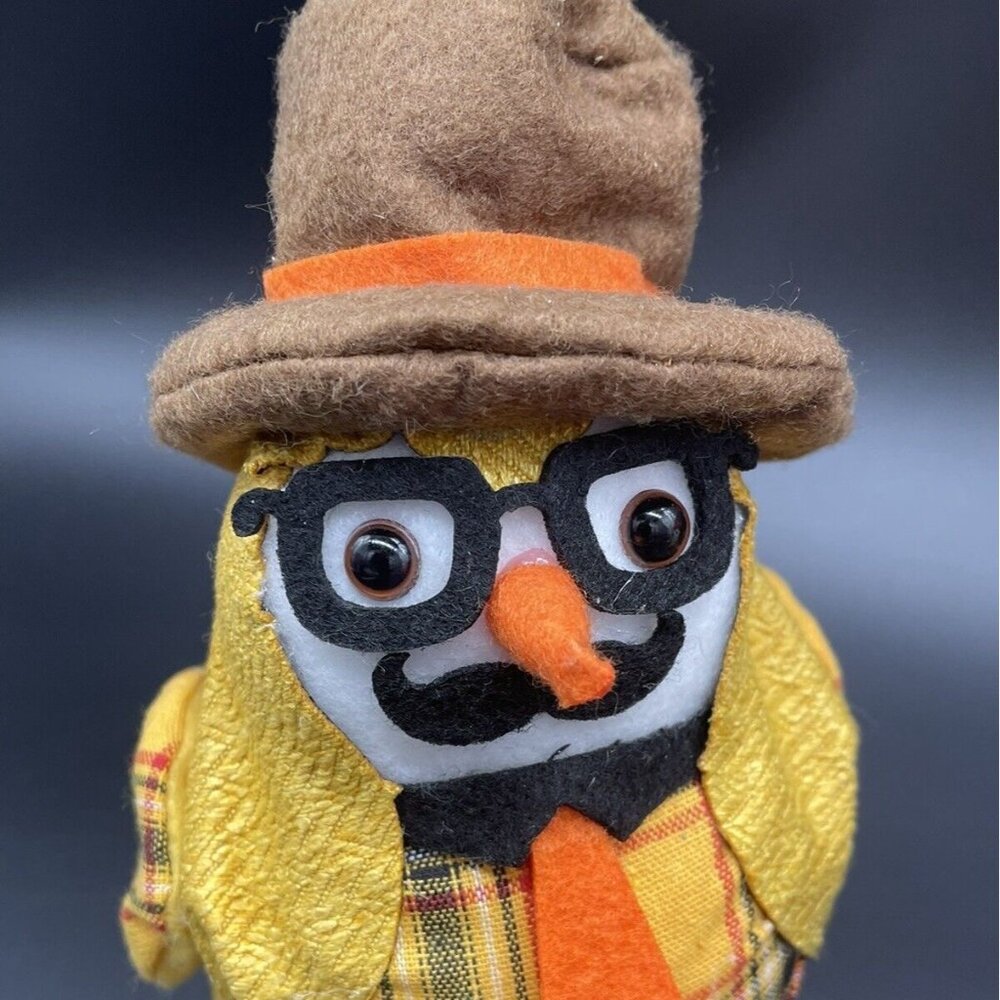 Autumn Fall Decor Birds Figurines Anthropomorphic Metal Leg Kitsch Orange Yellow - Picture 2 of 8